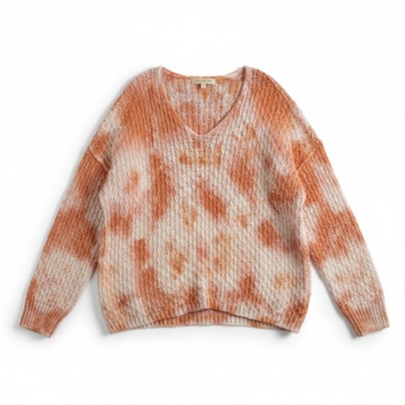 Pilcro Sweaters - Pilcro Sweater Womens XL Orange White V Neck Open Knit Tie Dye Pullover Top